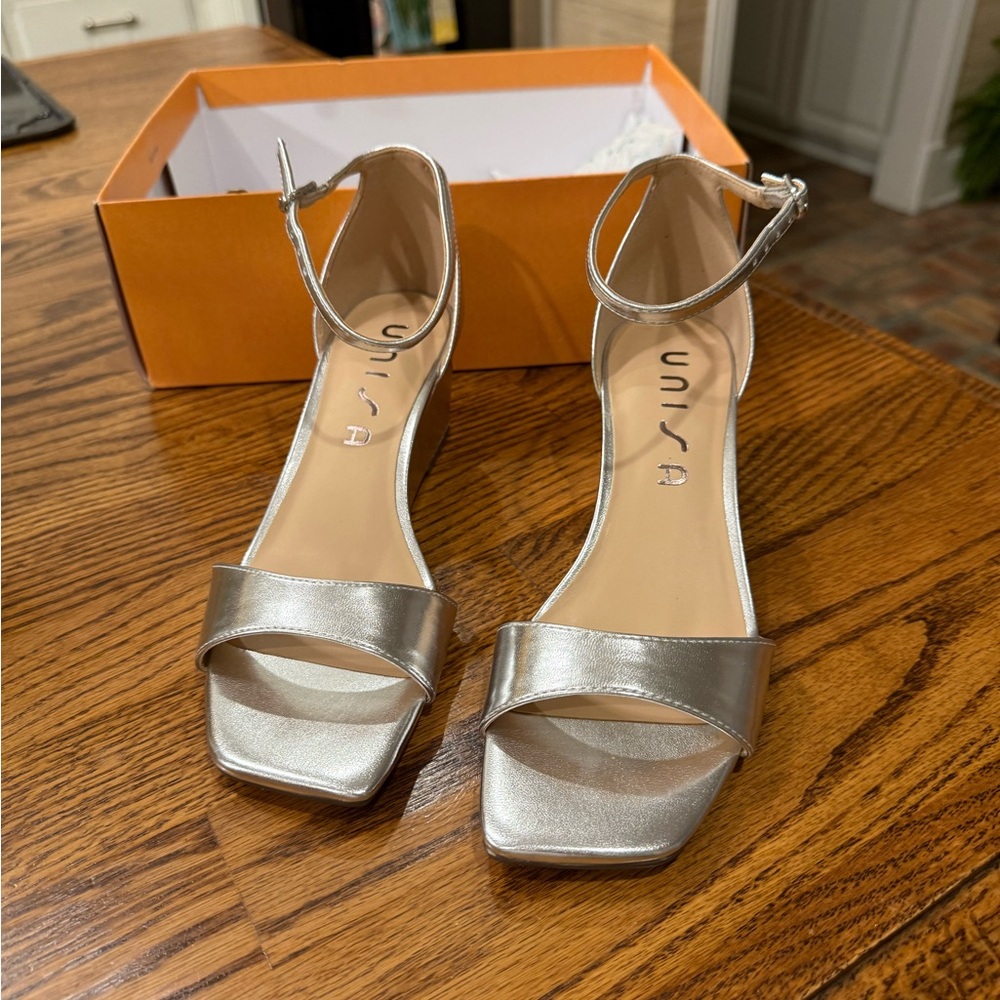 Unisa Silver Block Heel Sandals